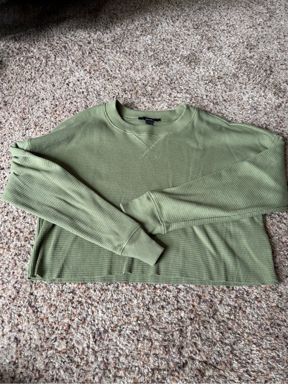 Forever 21 Olive Waffle-Knit Cropped Crewneck Sweater